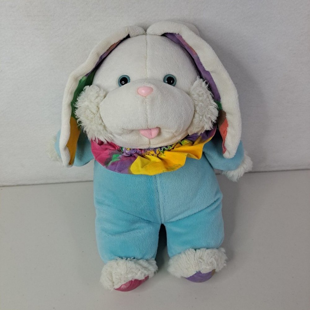 Vintage Chosun White Blue Bunny Rabbit w Tongue Out Stuffed Animal Plush Toy
